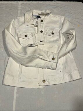 Tommy Hilfiger Cotton White Denim Buttoned Down Jacket w/Pockets Logo ButtonsMed